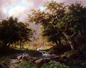 巴倫德 科內利斯 庫庫尅 A Wooded Landscape With Figures Along A Stream 巴倫德 科內利斯 庫庫尅 A Wooded Landscape With Figures Along A Stream